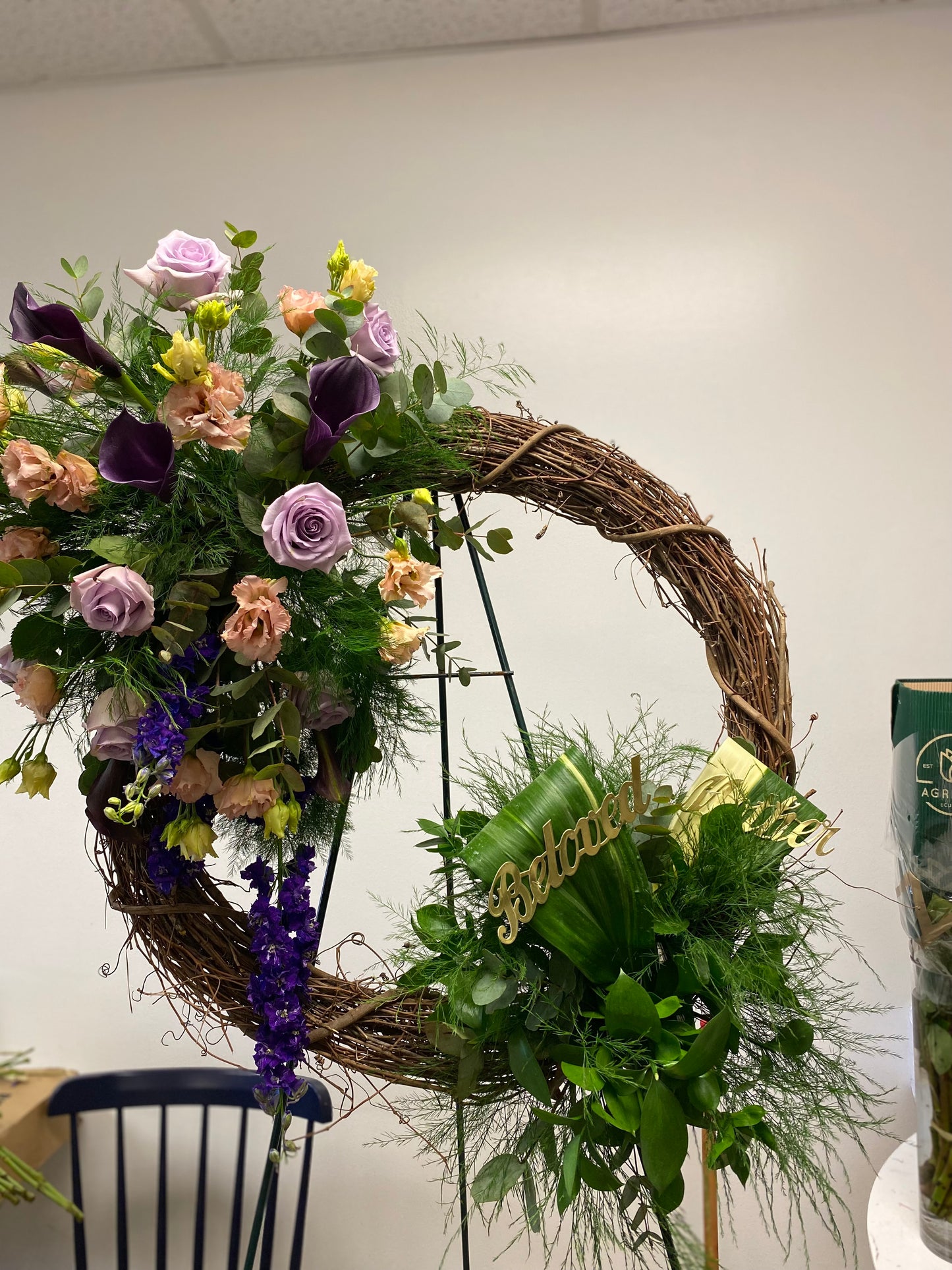 Floral Grapevine Sympathy Standing Wreath