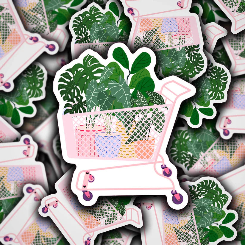 Shopping Cart Full Of Plants Vinyl Decal