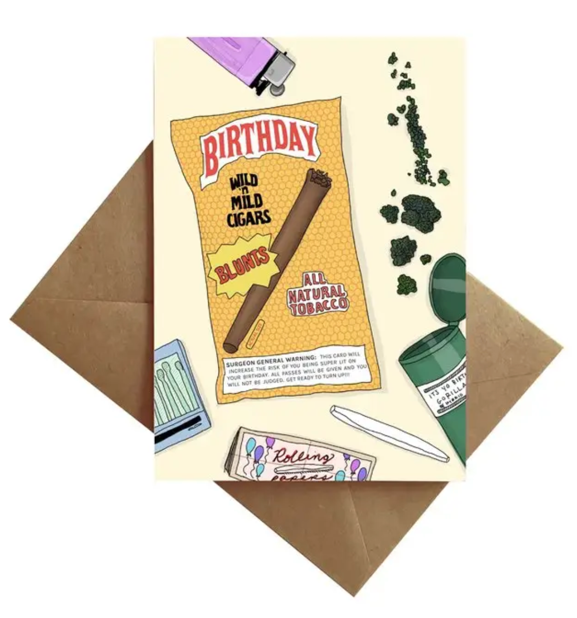 Blank Inside. A7 size (5" x 7"). Printed on 110lb Pure White recycled, archival and acid-free paper. Comes with Kraft envelope and protective sleeve.