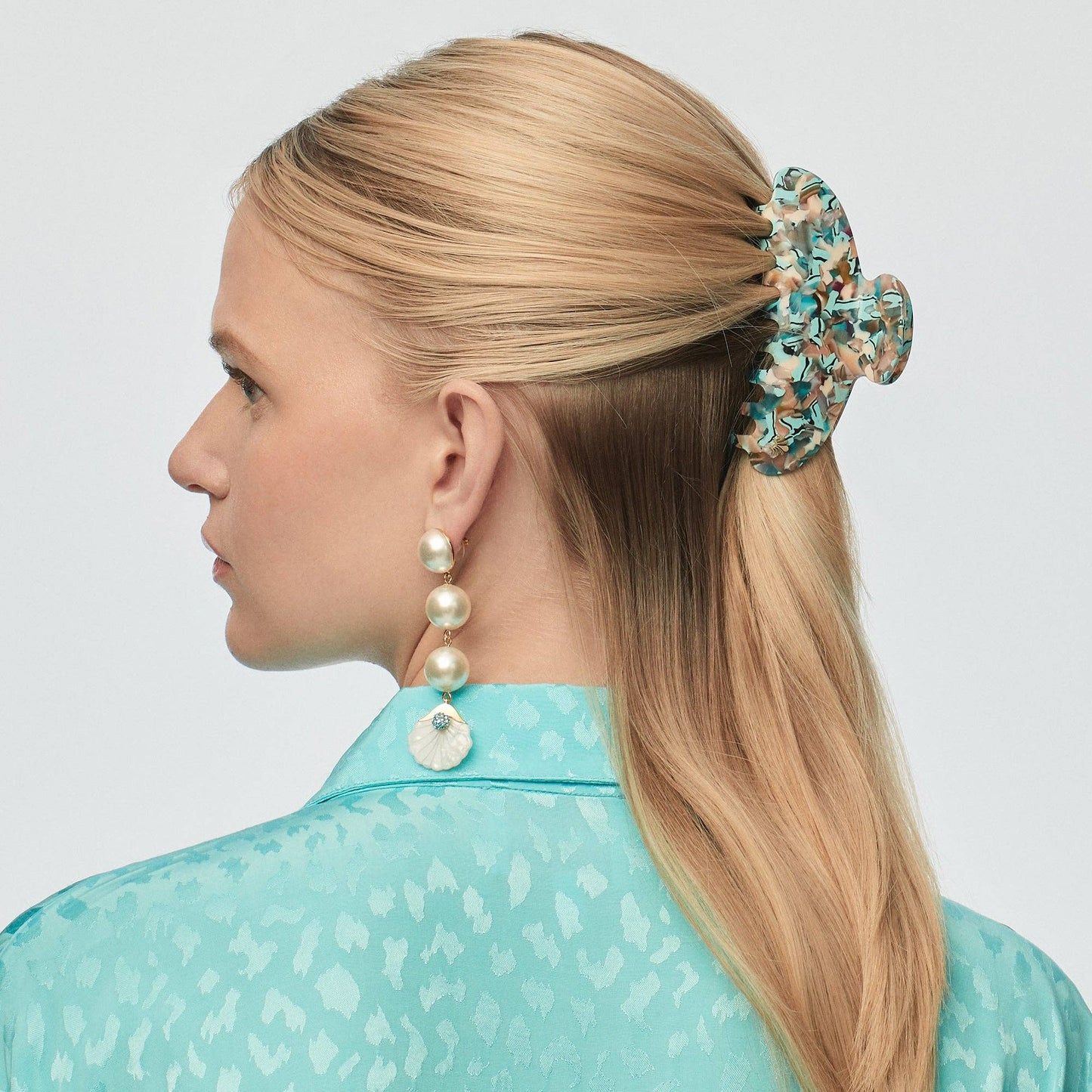 Aqua Blossom Jumbo Claw Clip ~ Lele Sadoughi