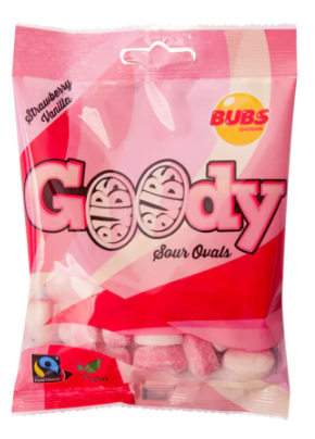 BUBS GOODY Strawberry Vanilla Sour Ovals Peg Bag (Sweden)