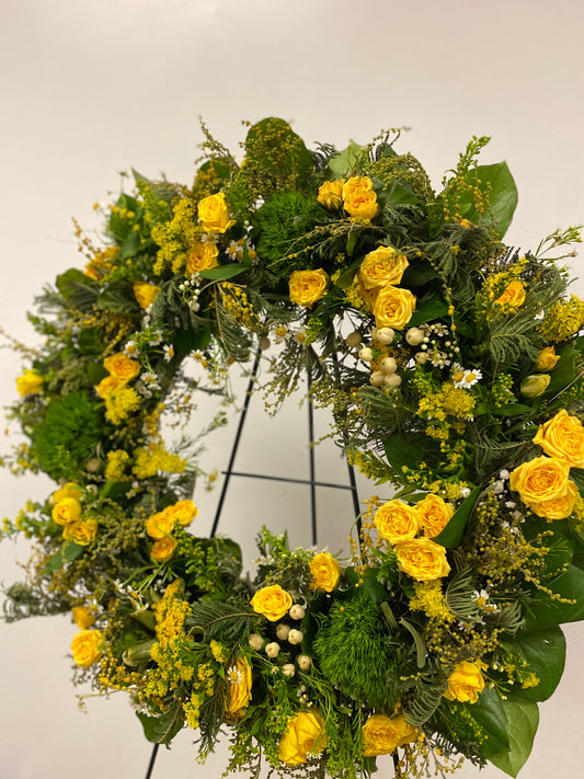 Yellow Skies Standing Funeral Wreath