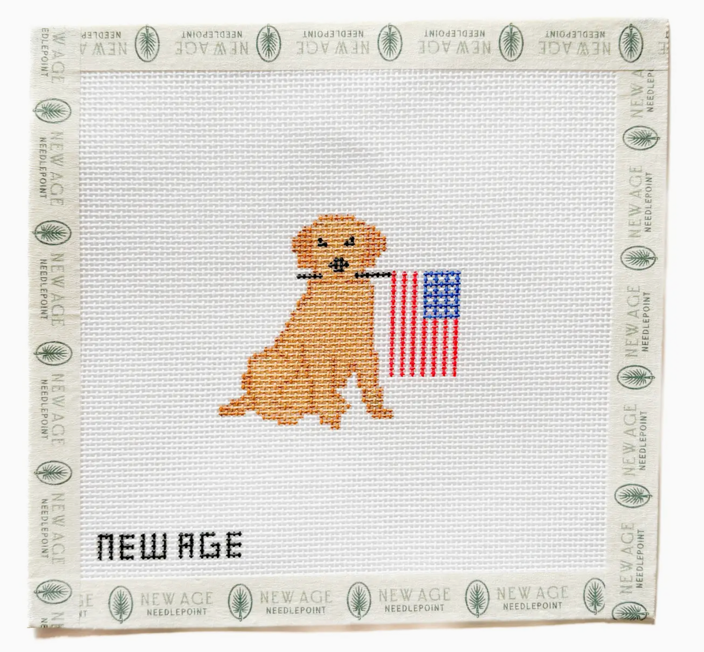 Patriotic Golden Retriever Needlepoint Canvas: Hand-Painted American Flag Dog