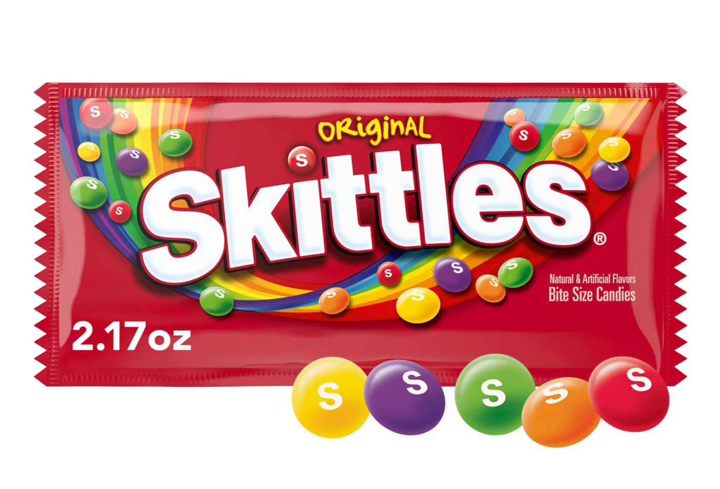 Skittles Original Chewy Candies, Full Size Fruit Candy Bag - 2.17oz