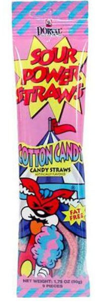 Sour Power Straws packaging with colorful design and cartoon character