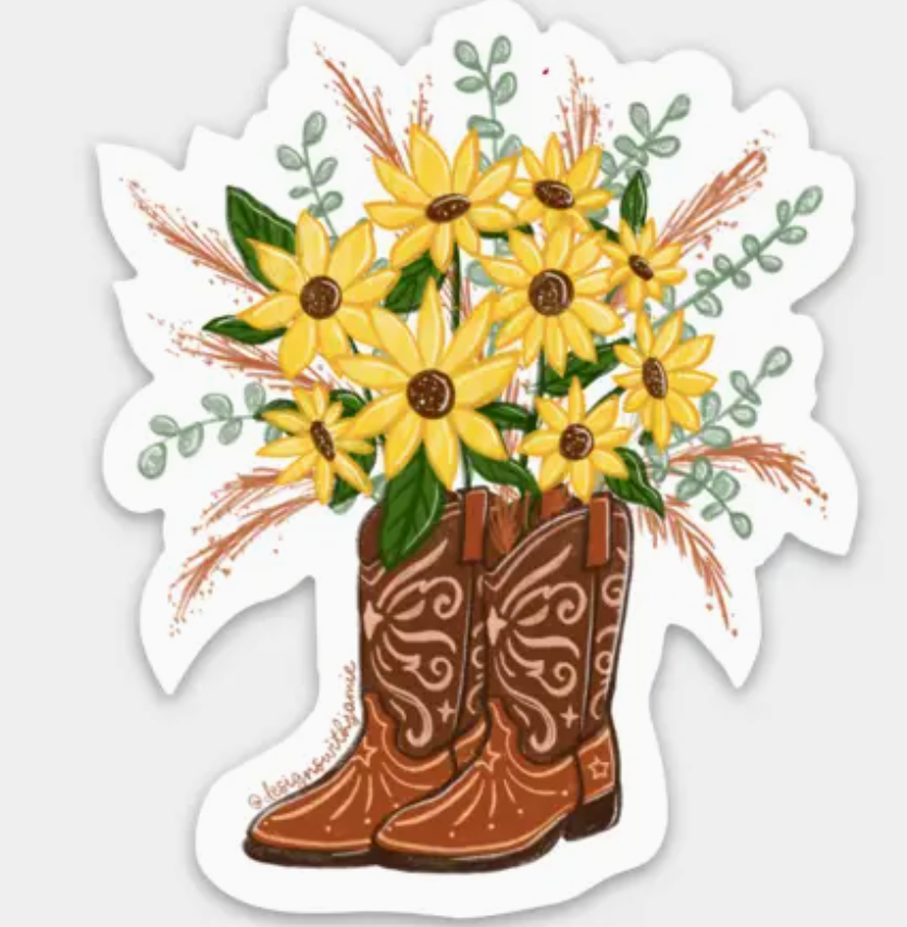 Sunflower Cowgirl Boots Sticker