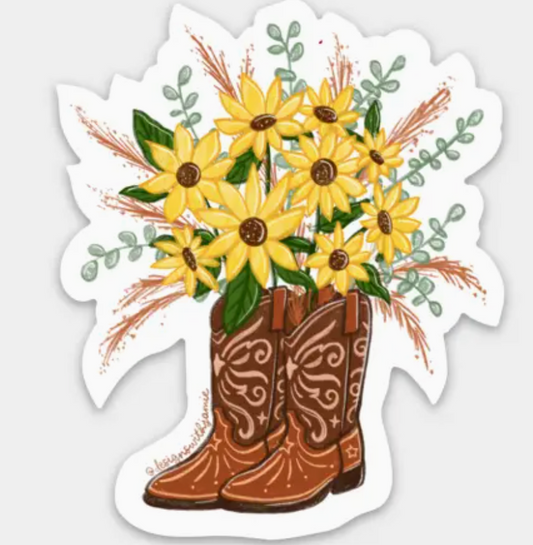 Sunflower Cowgirl Boots Sticker