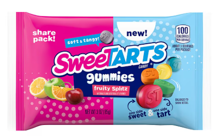 SweeTARTS Gummies Fruity Splitz, Candy, Sweet and Tart, Share Pack, 3 oz