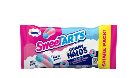 SweeTARTS Halos, Candy, Blue Punch and Strawberries and Cream, Tart and Chewy, Soft and Fluffy, 3.5 oz
