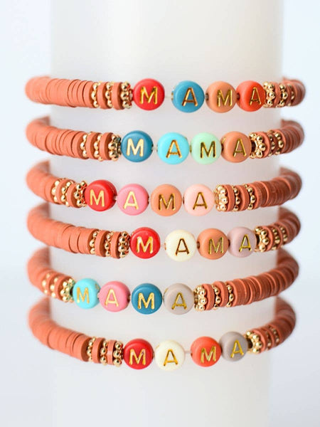Multi Colored "MAMA" word beaded stretch bracelet