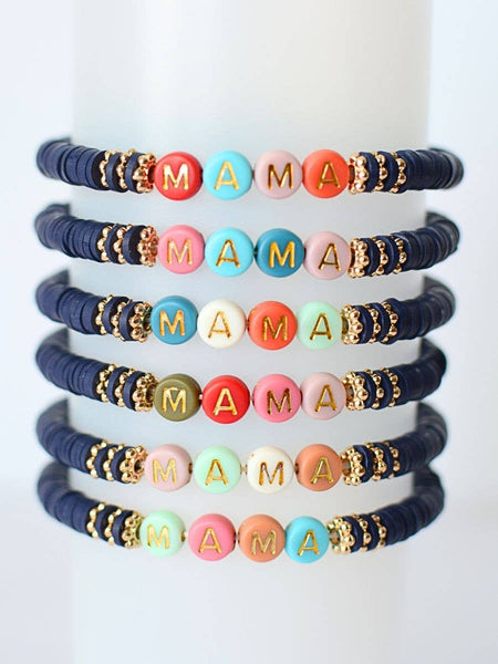 Multi Colored MAMA word beaded stretch bracelet NAVY ~ Two and Crew