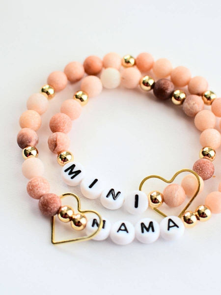 Mama and MINI Pink gold beaded stretch bracelet jewelry set ~ Two and Crew