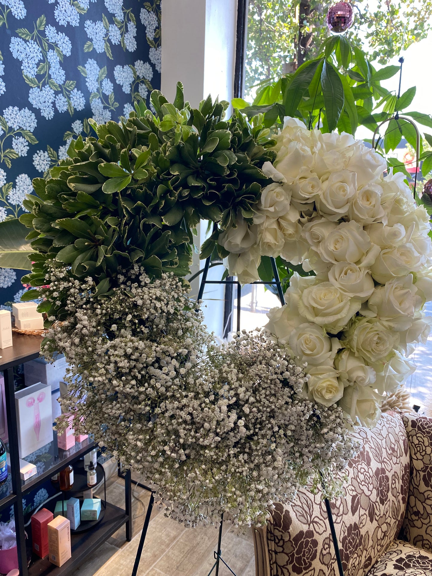 green & white funeral flowers
