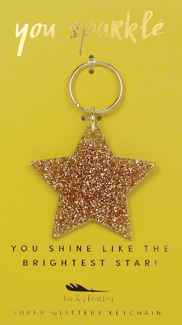 Lucky Feather Glitter Star Keychain