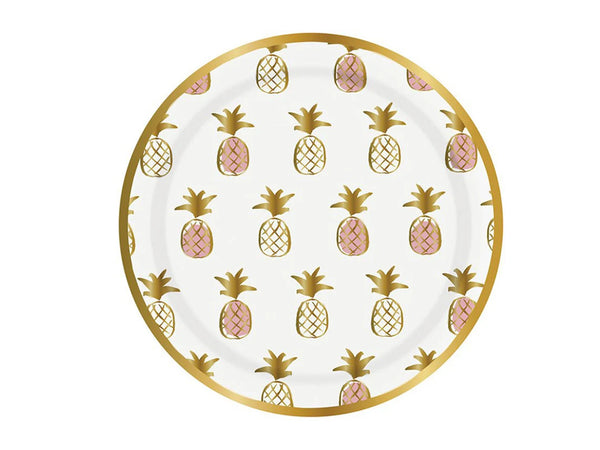 Slant Collections Foil Pink & Gold Pineapple Plates: 8 Count