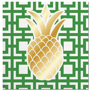 Green & White Pineapple Beverage Napkins Set of 20