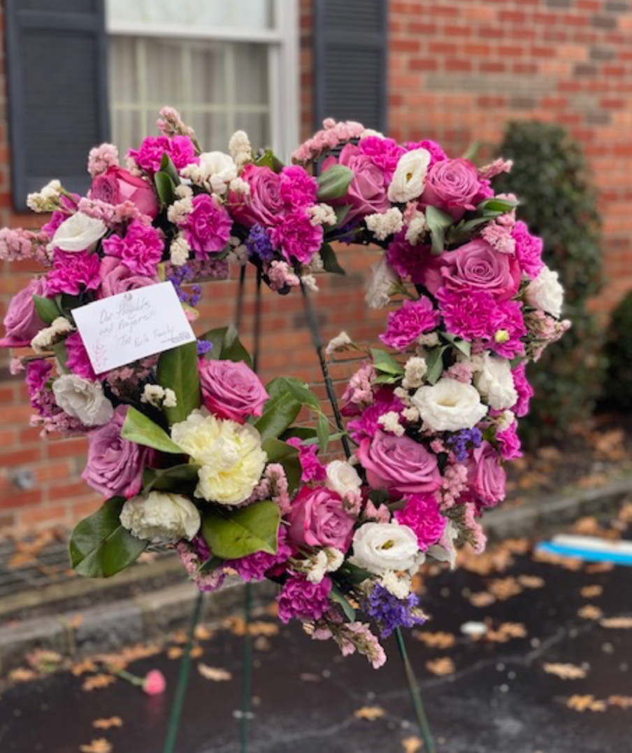 Fancy Funeral Fancy Pink Standing Heart Funeral Arrangement – Olive it Boutique