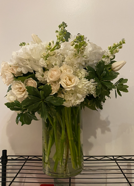 white flower arrangement ~ Nassau County