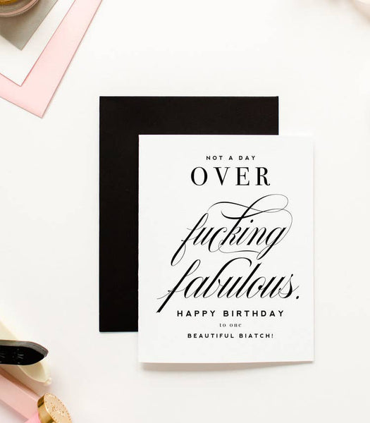 Not A Day Over Fabulous Greeting Card ~ Kitty Meow Boutique