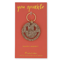 Lucky Feather Glitter Smiley Face Keychain